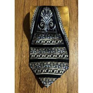 Valentina Italy Men's Silk Tie, Navy/Gold/Gray